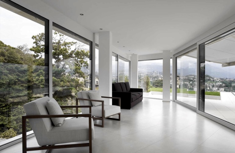 A modern home with window film